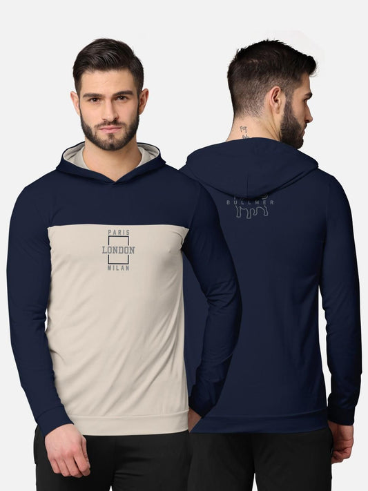 Front & Back Print/Colorblock Full Sleeve Hooded T-Shirt for Men's